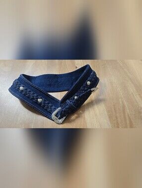 Unbranded Dark Blue Braided Denim Belt with Rhinestone Buckle